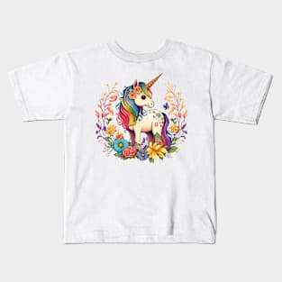 Cute Floral Unicorn Kids T-Shirt